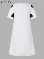 VONDA Plus Size 5XL Women Dress 2025 Summer Bohemian Polka Dot Maxi Long Dress V Neck Party Sundress Vestido Beach Robe Elegant