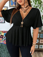 Ribbed Knit Flutter Sleeve Casual Blouse