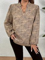 Plus Size Spring Autumn Women Elegant Shirt Casual Office Lady Plaid Tops Fashion V Neck Loose Long Sleeve Clothing