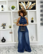 Backless Denim Jumpsuit