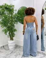 Backless Denim Jumpsuit