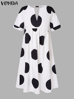 VONDA Plus Size 5XL Women Dress 2025 Summer Bohemian Polka Dot Maxi Long Dress V Neck Party Sundress Vestido Beach Robe Elegant